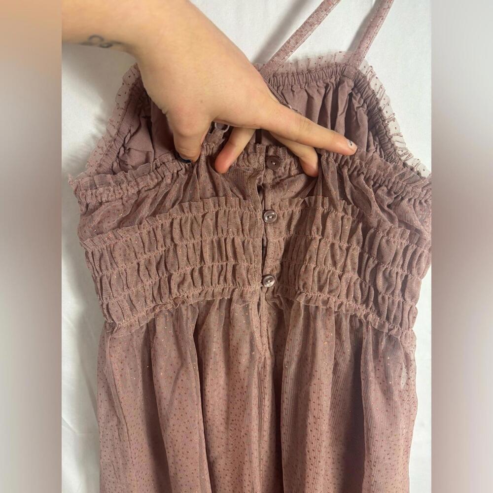 Dusty Rose Glitter Polka Dot Babydoll Cross back Mesh Fairy Midi Dress Size S-M - Picture 5 of 14